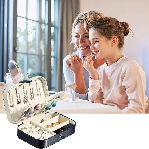Miniatura 7 de Joyero de viaje para mujeres y niñas, regalo de doble capa, organizador de joyas pequeño, almacenamiento para aretes, anillos, collares, pulseras