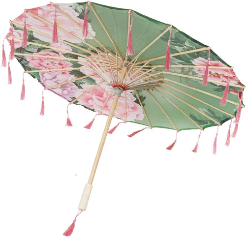 Miniatura 13 de THY COLLECTIBLES Sombrilla de seda clásica de estilo asiático de 33 pulgadas con borlas para bodas, fotografías, disfraces, cosplay, decoración