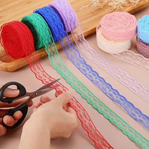 Miniatura 4 de MECCANIXITY 8 Yard Lace Trim Ribbon, 0.9 Inch Wide Vintage Floral Pattern Crochet Lace Edge Ribbon Trimming for DIY Sewing Crafts Gift Wrap Wedding