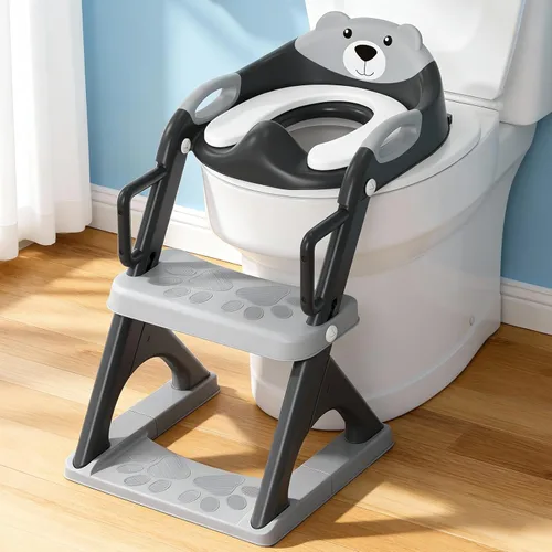 Miniatura 13 de SKYROKU - Asiento de inodoro mejorado para niños y niñas, para entrenamiento de baño, almohadilla antideslizante para protección contra 8838-azul
