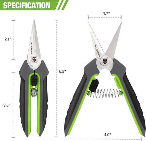 Miniatura 2 de WORKPRO Paquete de 2 tijeras de podar de jardín con funda, podadoras de mano pequeñas de 6.5 pulgadas, cortadoras de tijeras, cuchillas rectas