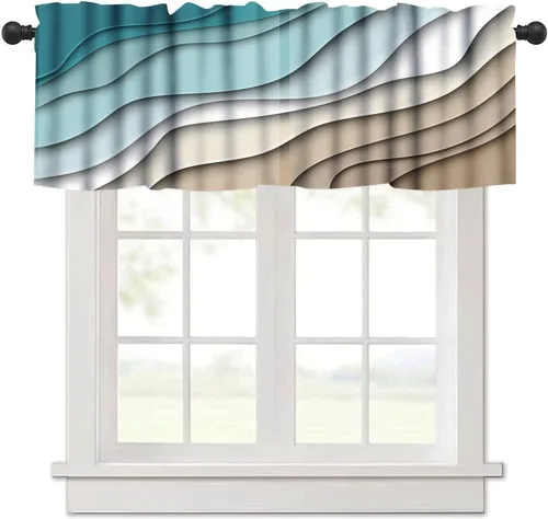 Miniatura 24 de Cenefa de cortina geométrica para ventanas, cenefa moderna con bolsillo para barra, 1 panel, cortinas cortas abstractas para playa, cortinas cortas