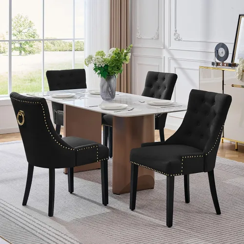 Miniatura 24 de adochr Juego de 2 sillas de comedor de terciopelo, sillas de cocina tapizadas con patas de metal, respaldo abotonado moderno con anillo de tracción