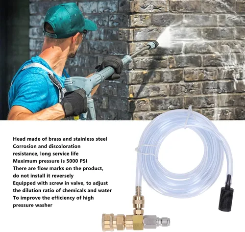 Miniatura 9 de Kit de inyector químico con inyector descendente ajustable de acero inoxidable de latón, tubo de 9 8 pies, 5000 PSI para juegos de herramientas