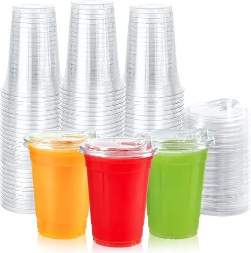 Miniatura 8 de Lilymicky Vasos de plástico transparente de 16 onzas (paquete de 90) con tapas para sorber sin pajita, vasos desechables para café helado, batido