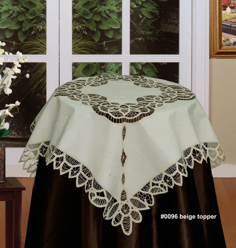 Miniatura 3 de Creative Linens Mantel de encaje Battenburg beige de 33 pulgadas, cuadrado bordado a mano, 100% algodón