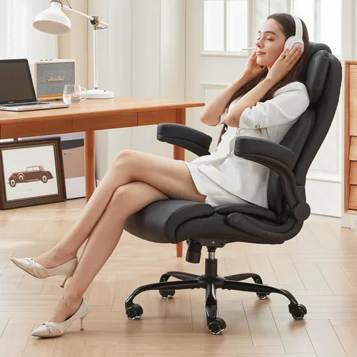 Miniatura 2 de Silla de oficina grande y alta de 500 libras, soporte lumbar ajustable para dolor de espalda, asiento extra ancho, silla de oficina ejecutiva, Negro
