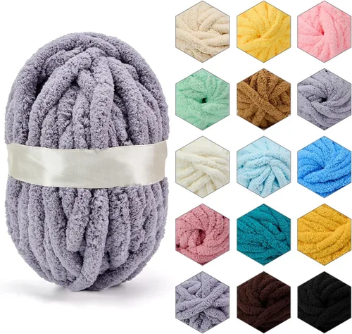 Miniatura 12 de ERLYEEN Hilo de Chenilla Grueso Súper Voluminoso Suave Espeso Esponjoso Jumbo Gigante Lavable Hilo Grande de Poliéster DIY para Manta de Tejido a