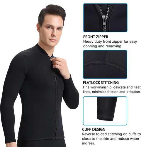 Miniatura 6 de Wetsuits Top Jacket Women Men 2mm Neoprene Long Sleeve Shirt Front Zipper Vest Wet Suit Keep Warm for Adult Youth Diving Surfing Swimming Water