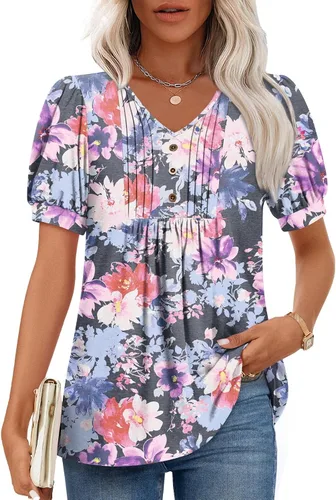 Miniatura 15 de Findsweet Blusas de túnica de verano para mujer, tops casuales y elegantes, manga corta, M-3XL