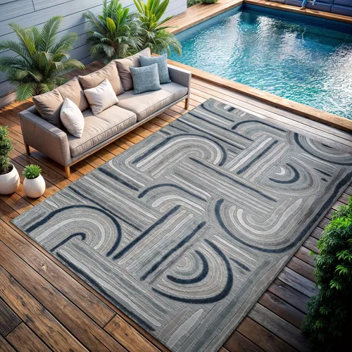 Miniatura 38 de CAMILSON Alfombra para Interiores y Exteriores, Alfombras de Área Azules 5x7 con Hojas Tropicales Botánicas para Patios Interiores y Exteriores