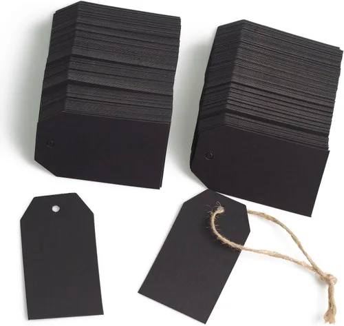 Miniatura 3 de 200 etiquetas de regalo de papel con 200 cuerdas de algodón negro, etiquetas colgantes en blanco para regalo de boda, vacaciones (negro)