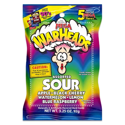 Miniatura 11 de WARHEADS - Extreme Sour Hard Candy - Sabores de manzana agria, cereza negra, frambuesa azul, limón y sandía - Bolsas de 1 onza - Paquete de 12