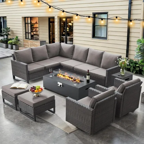 Miniatura 133 de HUMMUH Juego de 2 sillas giratorias para patio, mimbre de polietileno, para exteriores, bistró, porche, balcón, muebles con cojines Gris/gris