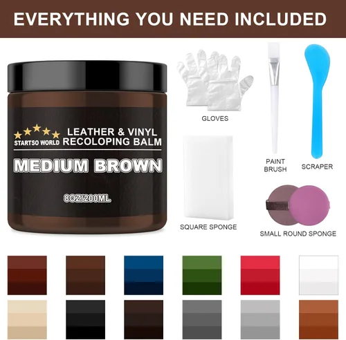 Miniatura 8 de STARTSO WORLD - Bálsamo recolorante de cuero, kit de reparación de cuero marrón medio para muebles, tinte restaurador de color de cuero para sofás
