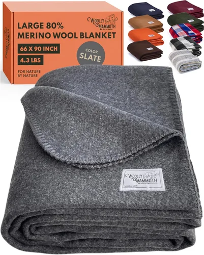 Miniatura 22 de Woolly Mammoth Woolen Company Manta de Lana - 66 x 90 pulgadas, Corteza, 80% Lana Merino - Mantas de Campamento para Clima Frío - Durabilidad