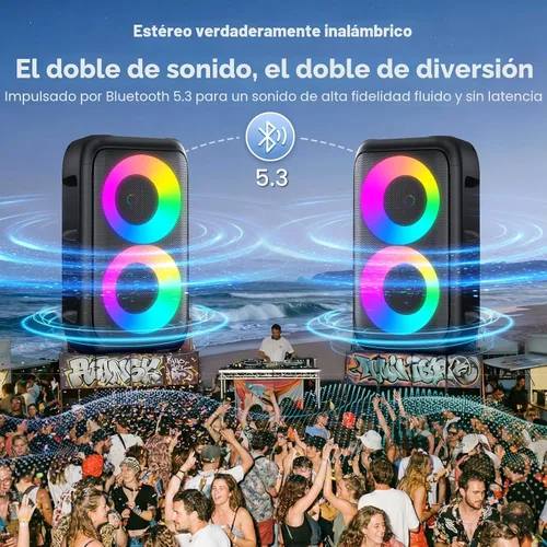 Miniatura 8 de Máquina de karaoke para adultos y niños, altavoz Bluetooth portátil con 2 micrófonos inalámbricos, modo TWS y luz LED, sistema PA de batería de 10