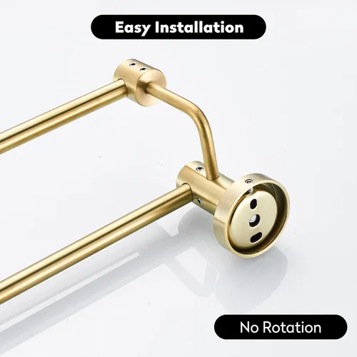 Miniatura 8 de BATHSIR Toallero de baño doble de oro cepillado ajustable, 14.56 a 27.55 pulgadas, toallero de montaje en pared para baño, colgador de toallas