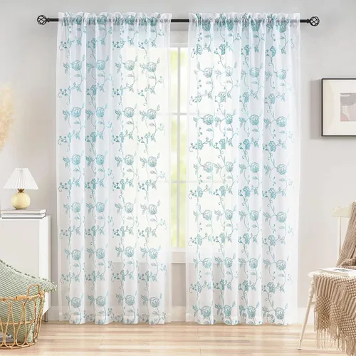 Miniatura 86 de Cortinas para ventana cortinas blancas traslúcidas de 90 pulgadas de largo, 2 paneles de cortinas de tul, paneles de ventana para cortinas de Blanco