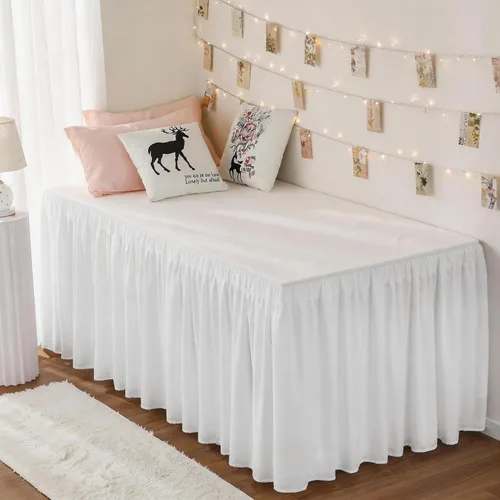 Miniatura 48 de Falda de cama RIMELA envoltura volante elástica que protege contra el polvo con color sólido, resistente a las arrugas y a la decoloración con Blanco