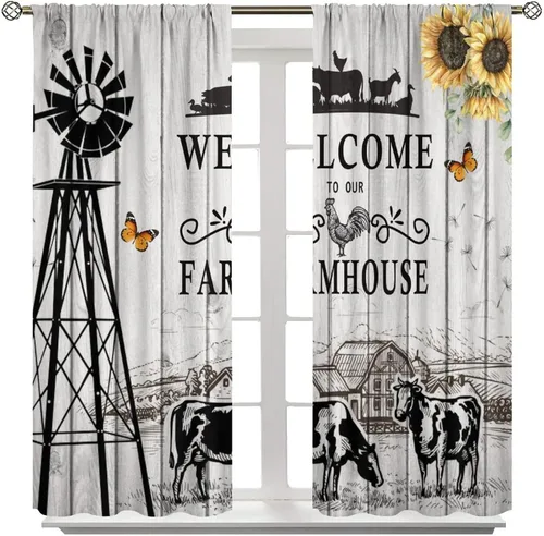 Miniatura 3 de Western Farms - Cortinas de ventana con estampado de vaca, color blanco y negro, para sala de estar, 42 x 45 pulgadas Estilo 4