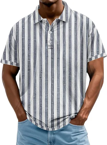 Miniatura 17 de Camisa polo de manga corta para hombre, camiseta de golf a rayas, de manga corta, para vacaciones, casual, cuello en V, camiseta de verano con Rojo