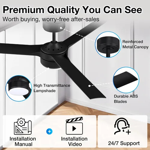 Miniatura 5 de cumilo Ventiladores de techo inteligentes de 52 pulgadas con luz y control remoto, luces LED regulables, motor de CC silencioso, control a través