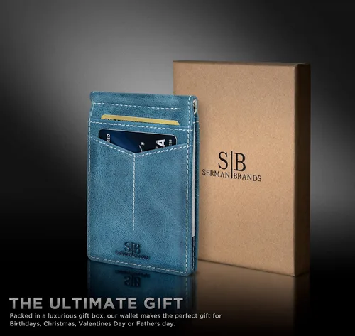 Miniatura 6 de SERMAN BRANDS RFID Blocking Wallet Slim Bifold - Genuine Leather Minimalist Front Pocket Wallets for Men with Money Clip Gift