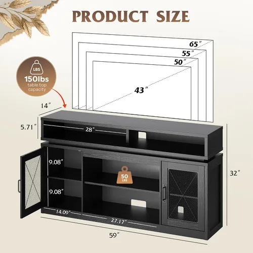 Miniatura 3 de WLIVE Farmhouse TV Stand for TVs Up to 65 Inches, Tall Entertainment Center with Storage Cabinets & LED Lights, Media Console for Living Room