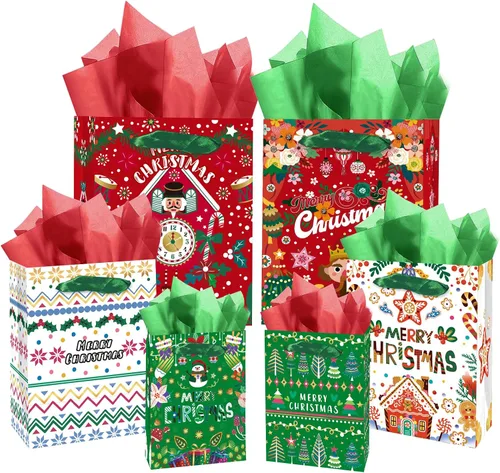 Miniatura 11 de qiqee Bolsas de regalo de papel surtido con asas de papel de seda, 8 bolsas de regalo de cartón de cumpleaños de animales florales para mujeres