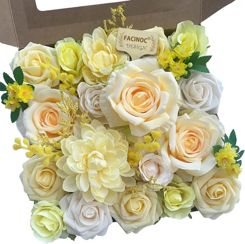 Miniatura 23 de FACINOC Rosas Flores Artificiales Ramo Combo Caja Set para Bricolaje Centros de Mesa de Boda para Mesa Nupcial Baby Shower Fiesta Decoraciones