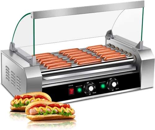 KOTEK Máquina de rodillos para perros calientes, 18 perritos calientes y 7 rodillos antiadherentes, máquina de cocina para parrilla de salchichas
