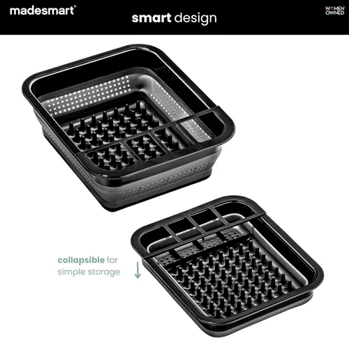 Miniatura 4 de madesmart Estante plegable para platos, estación de secado de platos plegable para platos, cuencos, tazas y utensilios, tabla de drenaje integrada