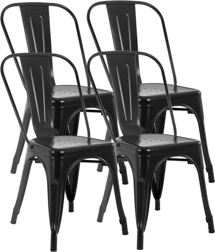 Juego de 4 sillas de comedor, de metal, para interiores y exteriores, sillas de patio, de cocina, de 18 pulgadas de altura, silla de restaurante,
