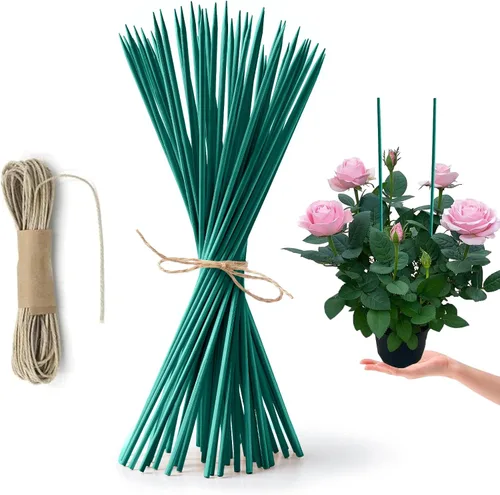 HOPELF Paquete de 50 estacas de bambú de 12 pulgadas para palos de jardín de madera, soportes de plantas de madera, soportes de plantas de Verde