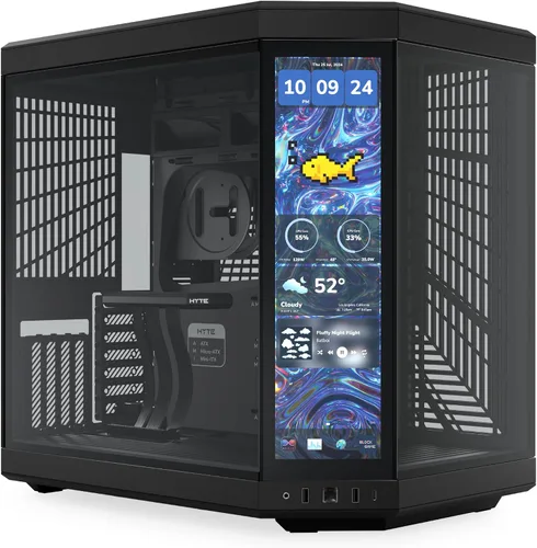 HYTE Y70 - Caja ATX de torre intermedia Touch Infinite de doble cámara con estética moderna y pantalla táctil LCD de 2.5K integrada, color negro