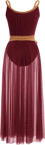 Miniatura 3 de ODASDO Lyrical Dance Costumes for Women Camisole Mesh Tulle Long Dress with Belt Adult Ballet Dancewear Competition Clothing
