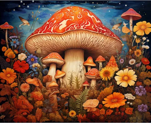 Miniatura 10 de Kits de pintura de bosque de hongos para adultos, pintura natural por números para adultos sobre lienzo, flores, pintura al óleo, arte acrílico