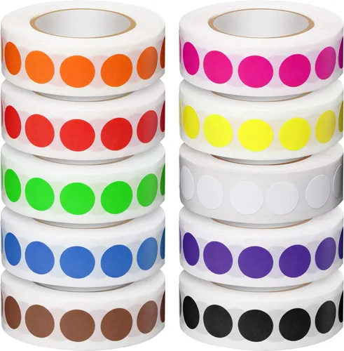 5000 unidades de etiquetas redondas de codificación de colores de 1/2 pulgada, rollo de calcomanías de puntos de colores surtidos, adhesivos de
