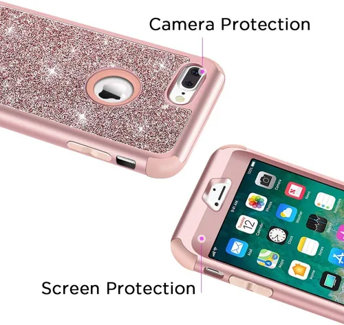 Miniatura 5 de Hython Designed for iPhone 8 Plus, iPhone 7 Plus Case, Heavy Duty Defender con brillantina, carcasa rígida híbrida, a prueba de golpes, goma