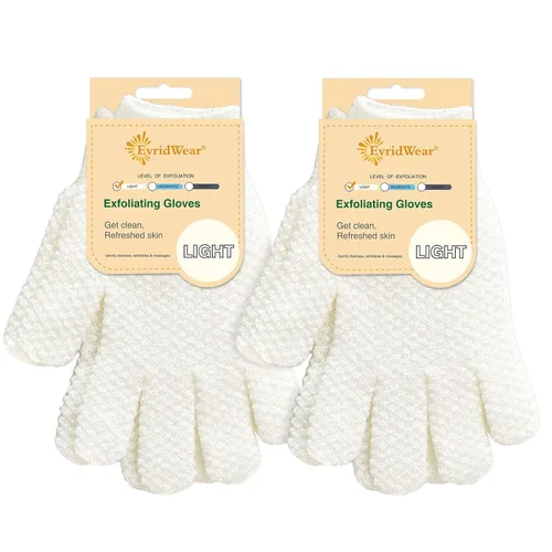 Evridwear - Guantes exfoliantes de baño de doble textura para ducha, spa, masaje y exfoliantes corporales, elimina las células muertas de la piel,
