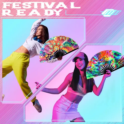 Miniatura 4 de Pinkunn 10 ventiladores plegables de mano con varillas de bambú y estuche para festivales, manualidades, rave, arco iris, para regalos de fiesta