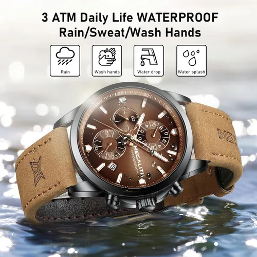 Miniatura 7 de MEGALITH Wrist Watches for Men Luxury: Dress Silver Stainless Steel Chronograph Watch Waterproof - Gift for Husband Father at Birthday Anniversary