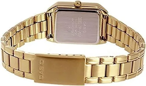 Miniatura 4 de Casio LTP-V007G-9B - Reloj de vestir rectangular de acero inoxidable con esfera dorada romana para mujer, Oro, Movimiento de cuarzo