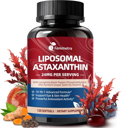 Suplementos de astaxantina liposomal de 24 mg con licopeno para la salud de los ojos, la piel y el sistema inmunológico, suplemento antioxidante de