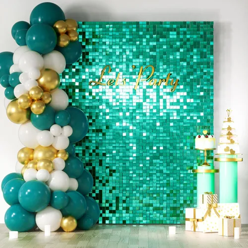 Miniatura 38 de COKAOBE Fondo de pared azul turquesa brillante, 24 piezas de panel de fondo cuadrado de lentejuelas brillantes, fondos de fotos para cumpleaños