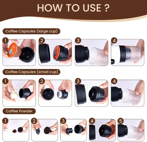 Miniatura 4 de Máquina eléctrica de café expreso, cafetera portátil 3 en 1 para viajes, autocalentamiento de 4 a 6 minutos, compatible con café molido y cápsulas