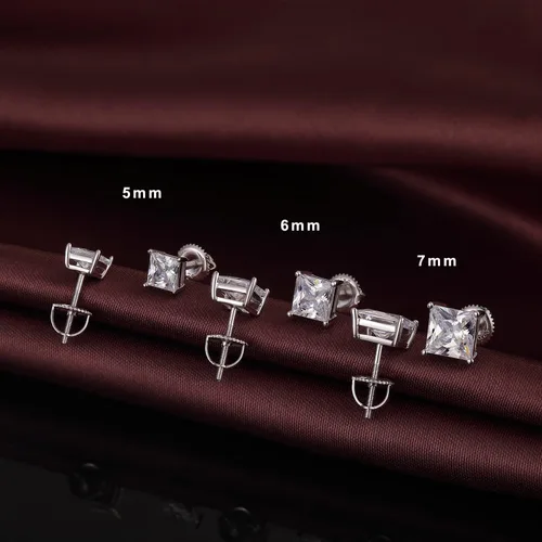 Miniatura 6 de Jiamiaoi 18k White Gold Plated Simulated Diamond Stud Earrings Screw Back Sterling Silver Cubic Zirconia Stud Earrings Set 4 Millimeters-8