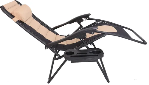 Miniatura 7 de BTEXPERT Silla reclinable plegable acolchada de gran tamaño con gravedad cero, color negro y marrón