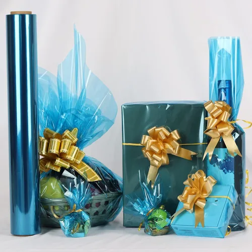 Miniatura 3 de CMFYHM Rollo de celofán azul, colorido violonchelo de 34 pulgadas de ancho x 100 pies de largo, papel de regalo de celofán de color translúcido